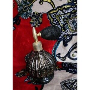 Unbranded  Clear Black Glass Beaded Ribbed Design Perfume Bottle Classic Vintage